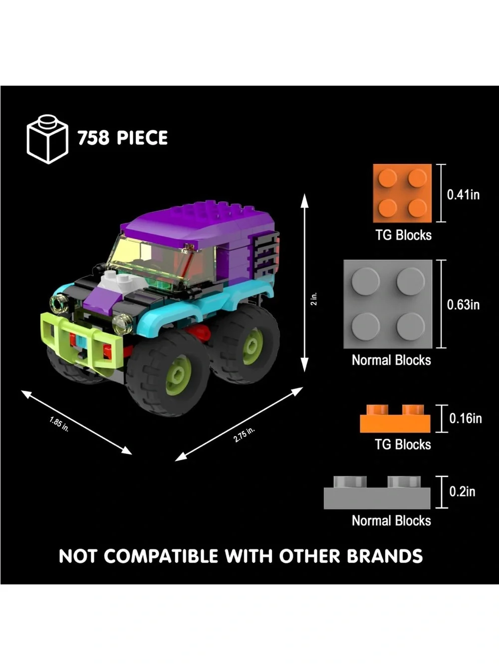 4 Pack Monster Truck Micro Brick Building Blocks Set New in Box